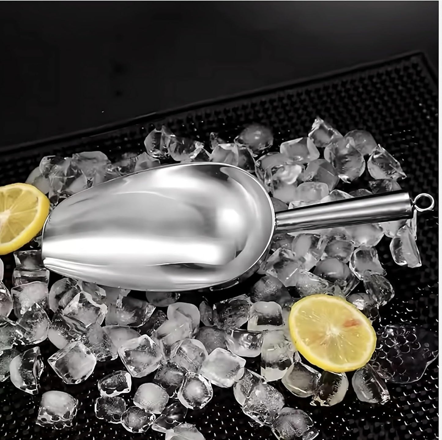 Stainless Steel Ice Scoop with Holder and Non-Slip Base – Dishwasher Safe and Rust-Resistant Metal Ice Scooper – Perfect for Freezers, Ice Buckets, and Ice Machines – Durable Kitchen and Bar Tool