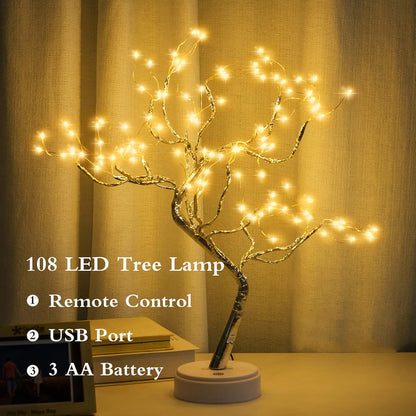 Room Decor, 20" 108 LED Tabletop Bonsai Tree Light, DIY Artificial Tree Lamp, Battery/USB Operated, Aesthetic Lamps for Living Room Bedroom Christmas Home Gifts House Decor (Warm White)