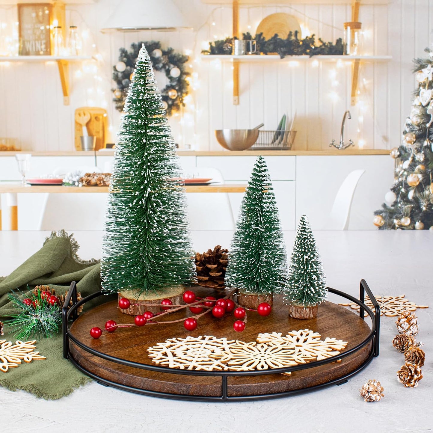 Decorative Wooden Tray - Beautiful Coffee Table Tray That Enhances Any Kitchen Or Living Room - The Perfect 11" Round Centerpiece for Your Seasonal Home Decorations